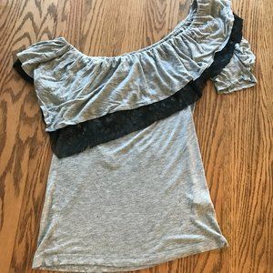 Off the Shoulder Ruffle Overlay Top - Size Small